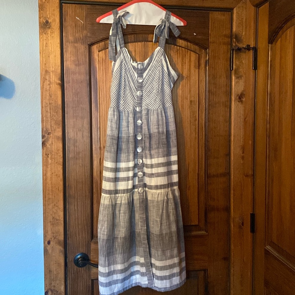 Denim and white colored strappy summer dress